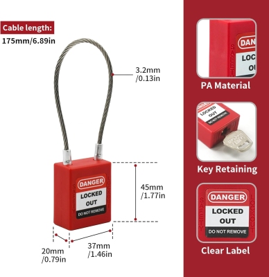 Ổ Khóa LOTO Cáp Thép PROLOCKEY PC175D3.2 | Thân Nylon, Giữ Chìa, Linh Hoạt Cách Điện